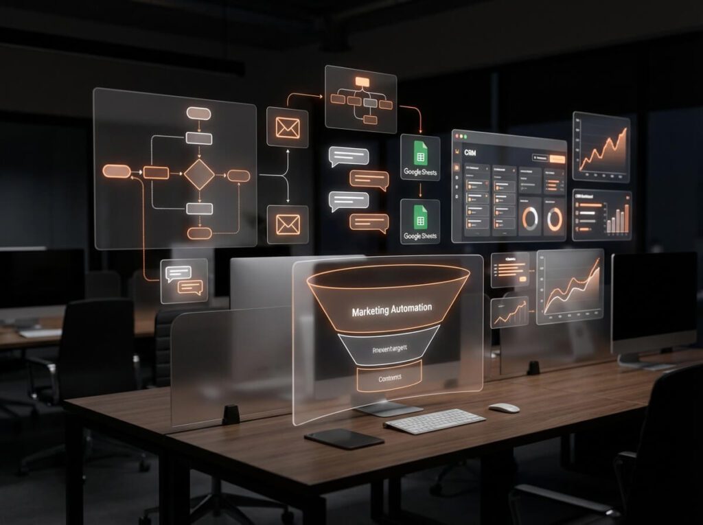 Gestão de tráfego pago, vídeos institucionais e automações de marketing digital para geração de leads e vendas online.