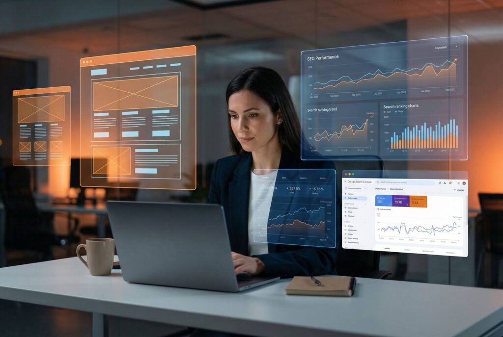 Criação de site profissional otimizado para SEO com análise de performance, estrutura de páginas e posicionamento no Google.